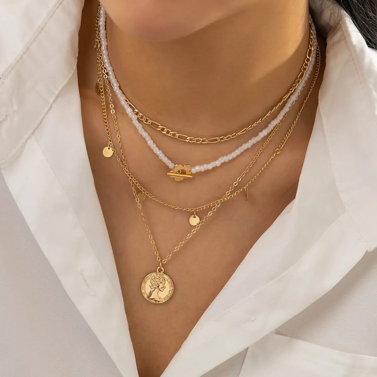 Howlite & 18K Gold-Plated Flower Coin Pendant Necklace Set