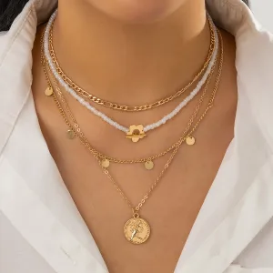 Howlite & 18K Gold-Plated Flower Coin Pendant Necklace Set