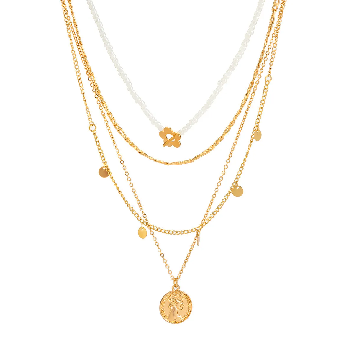 Howlite & 18K Gold-Plated Flower Coin Pendant Necklace Set