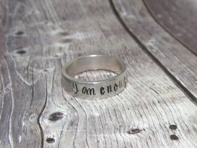 I am enough sterling silver ring, daily inspiration rings, sterling band ring, stamped jewelry , personalized rings, custom rings
