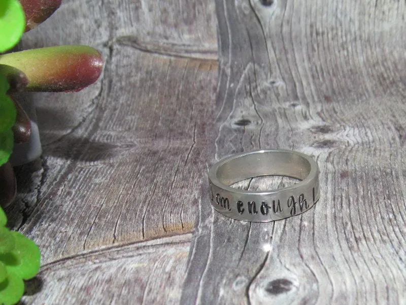 I am enough sterling silver ring, daily inspiration rings, sterling band ring, stamped jewelry , personalized rings, custom rings
