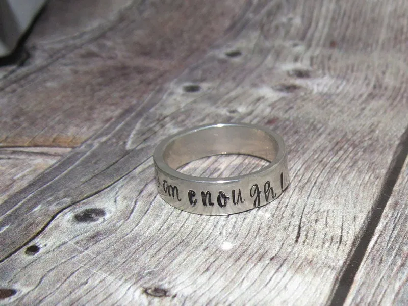 I am enough sterling silver ring, daily inspiration rings, sterling band ring, stamped jewelry , personalized rings, custom rings