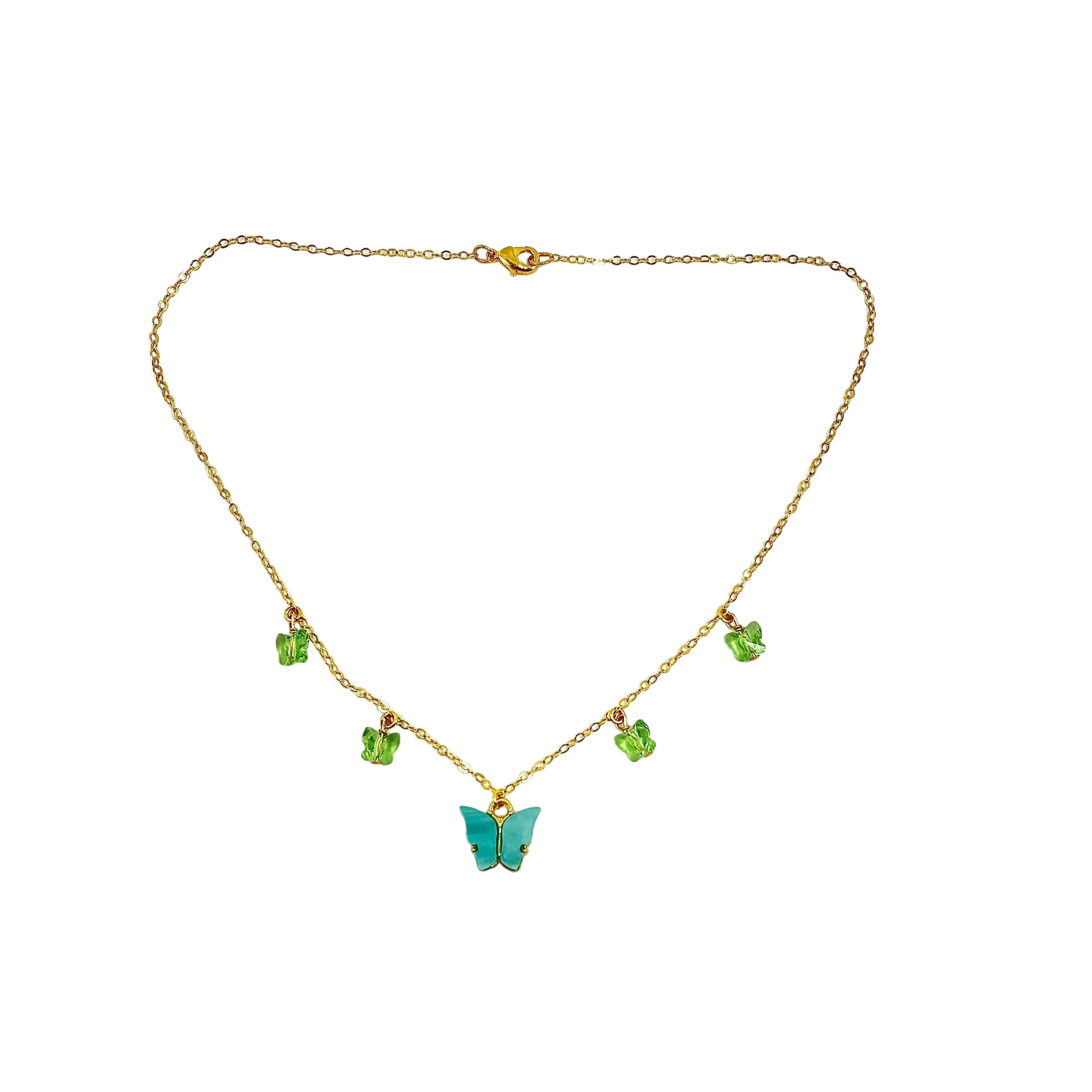 Ice Blue Peridot Butterfly Choker 14K Gold Necklace