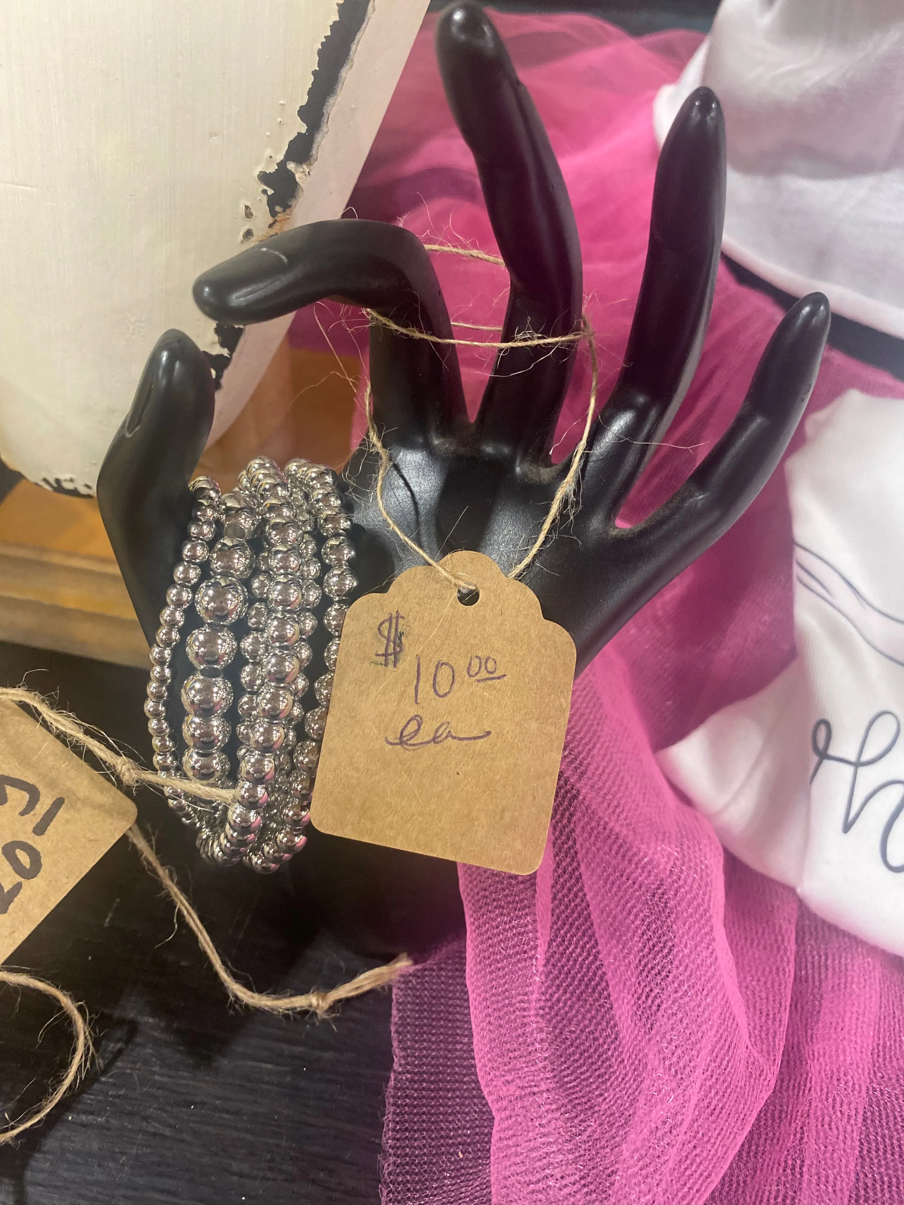 Imitation silver bead stretch bracelets
