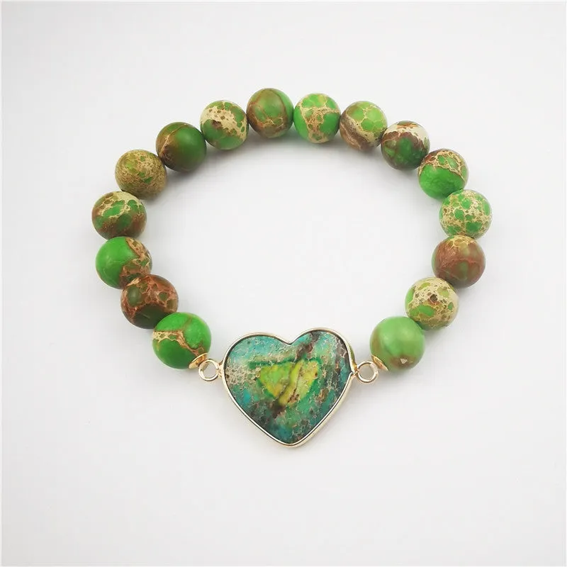 Imperial Jasper Heart Charm Stretch Bracelet