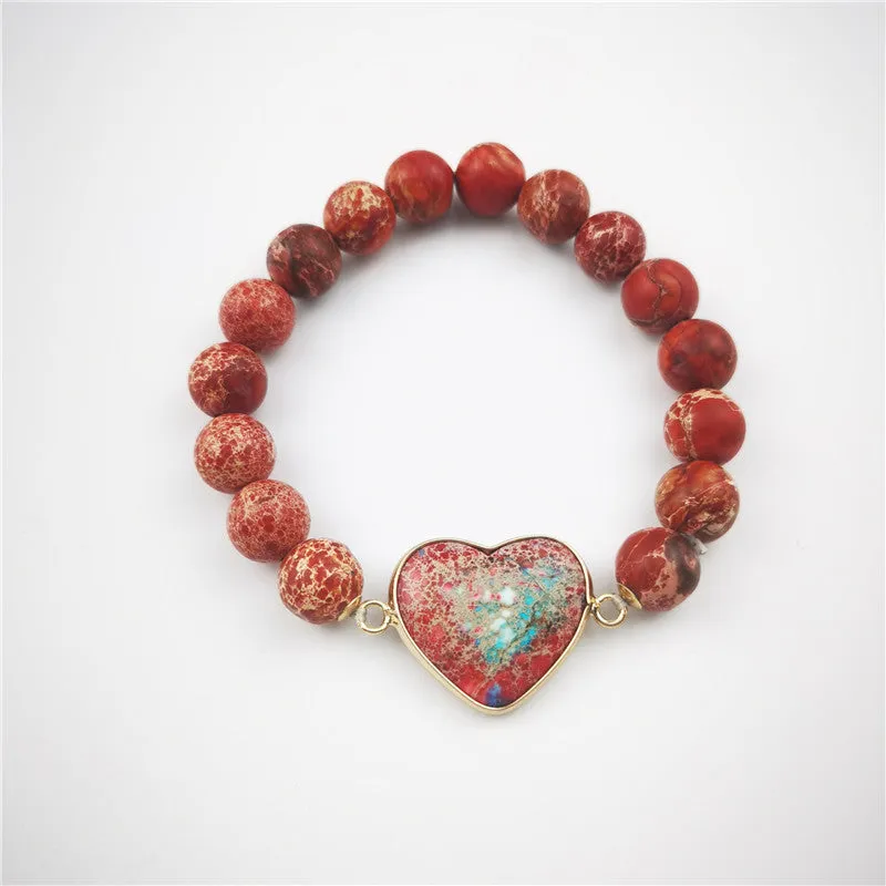 Imperial Jasper Heart Charm Stretch Bracelet