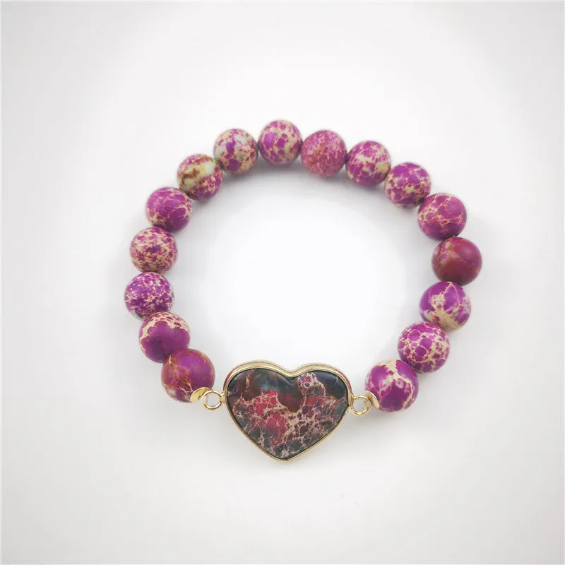 Imperial Jasper Heart Charm Stretch Bracelet