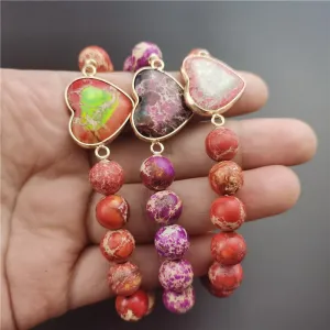 Imperial Jasper Heart Charm Stretch Bracelet