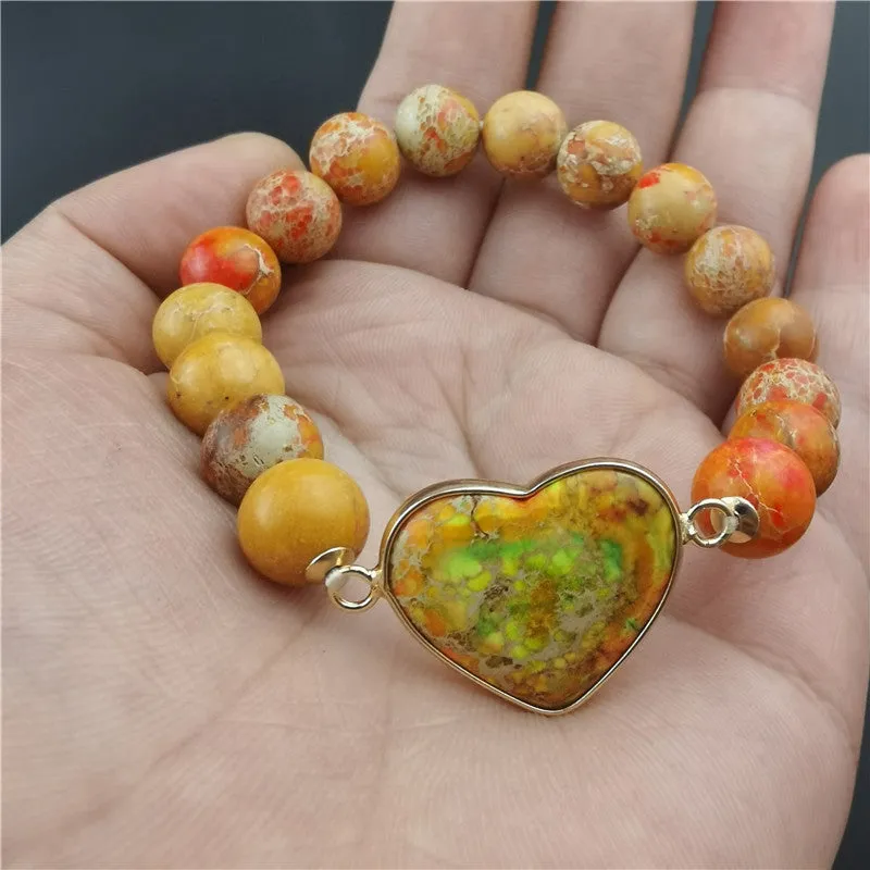 Imperial Jasper Heart Charm Stretch Bracelet