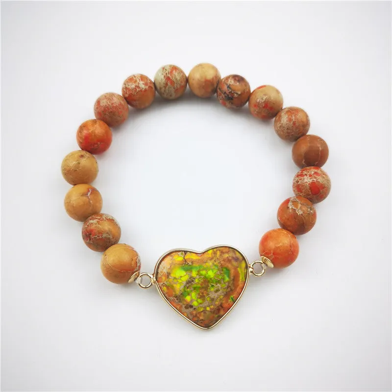 Imperial Jasper Heart Charm Stretch Bracelet
