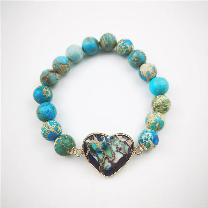 Imperial Jasper Heart Charm Stretch Bracelet