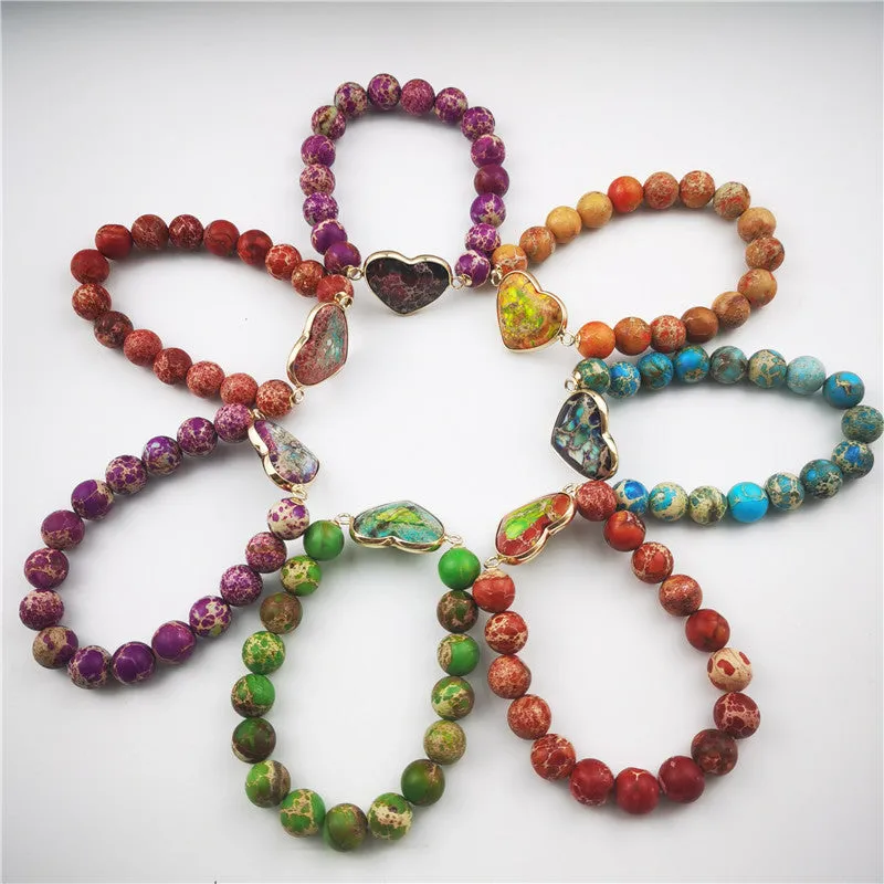 Imperial Jasper Heart Charm Stretch Bracelet