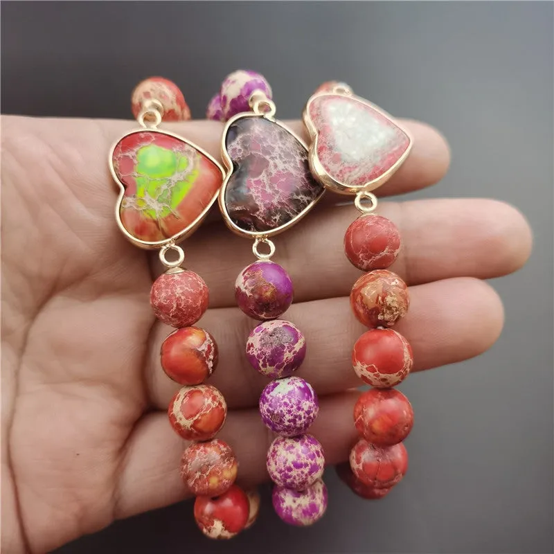 Imperial Jasper Heart Charm Stretch Bracelet