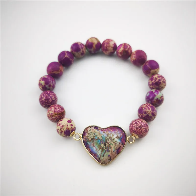 Imperial Jasper Heart Charm Stretch Bracelet