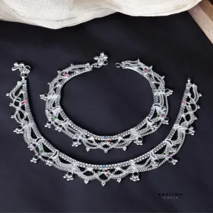 Indian Real Sterling Silver women gifting jewelery Anklets Ankle Pair 10.5"
