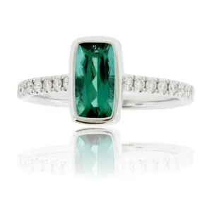 Indicolite Blue Green Tourmaline & Diamond Ring