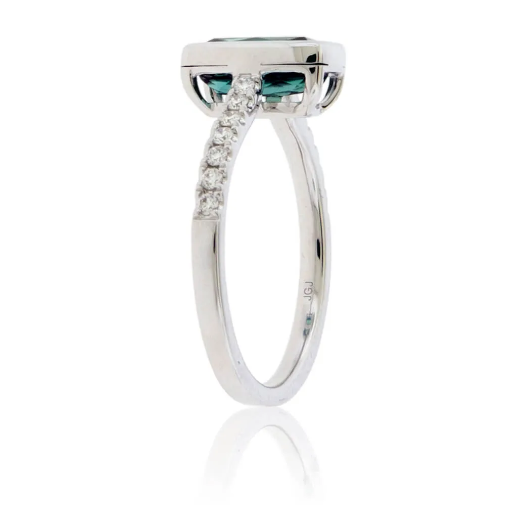 Indicolite Blue Green Tourmaline & Diamond Ring