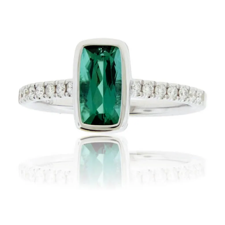 Indicolite Blue Green Tourmaline & Diamond Ring