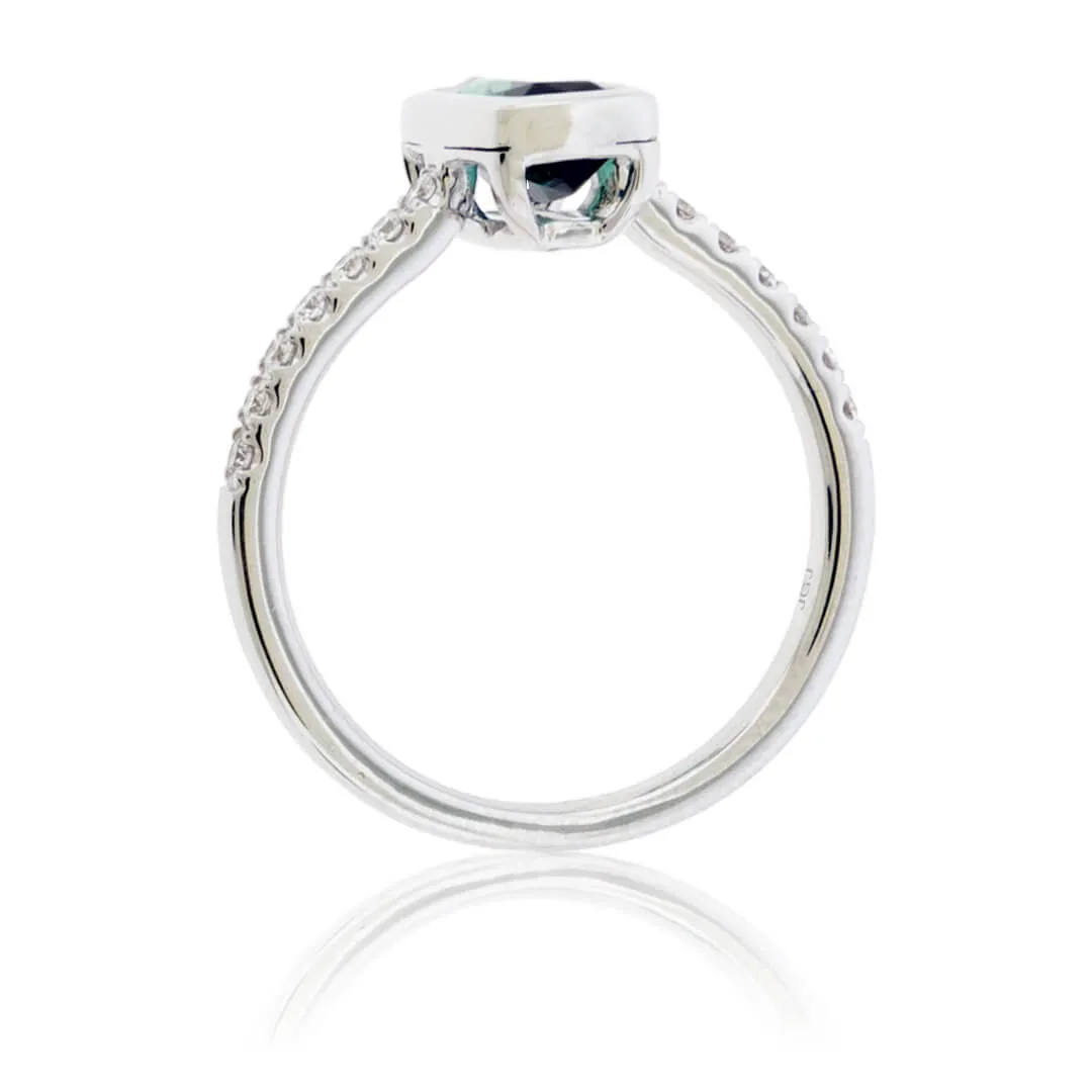 Indicolite Blue Green Tourmaline & Diamond Ring
