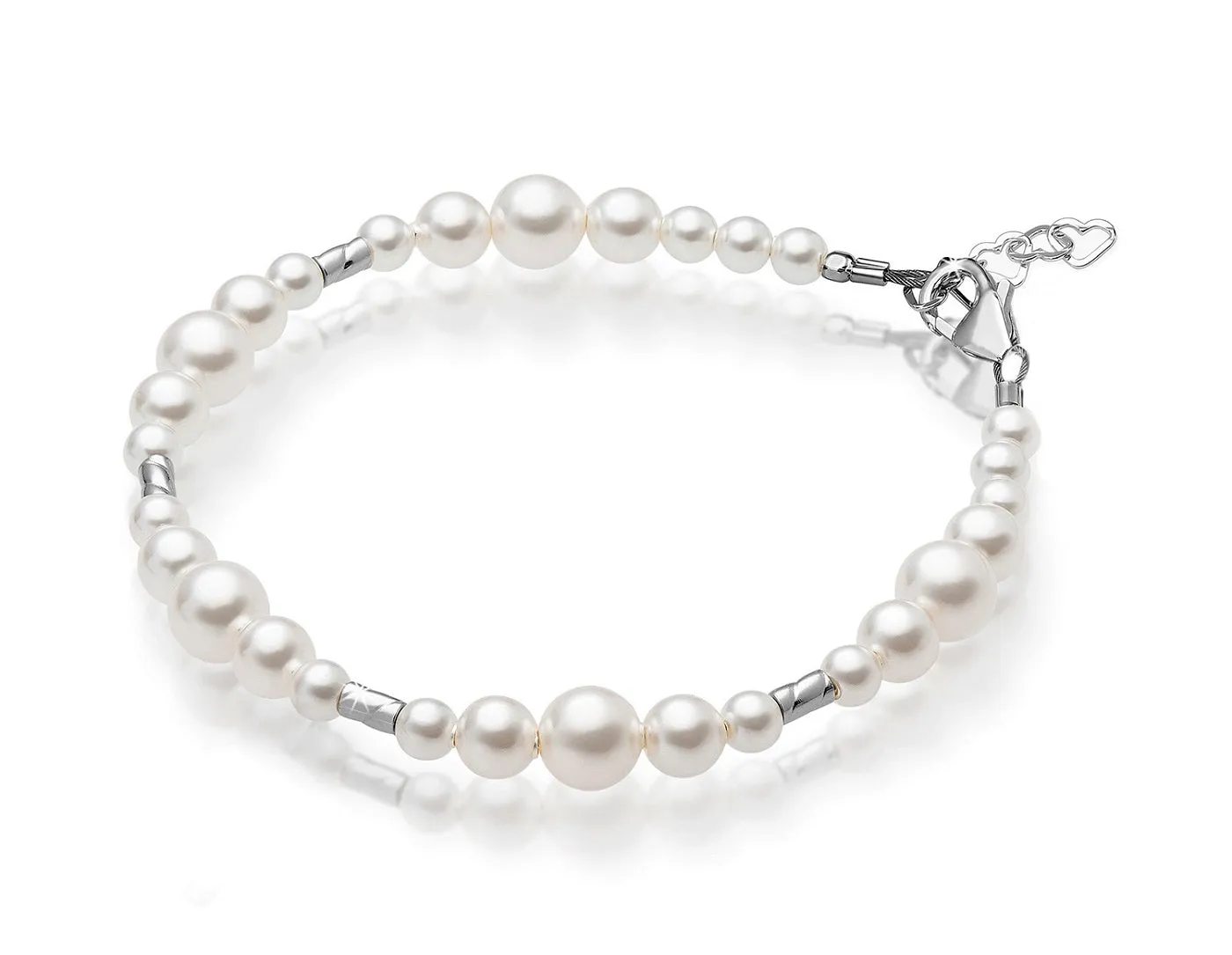 Infant Baby Girl Bracelet with White Pearl & Silver Crimps
