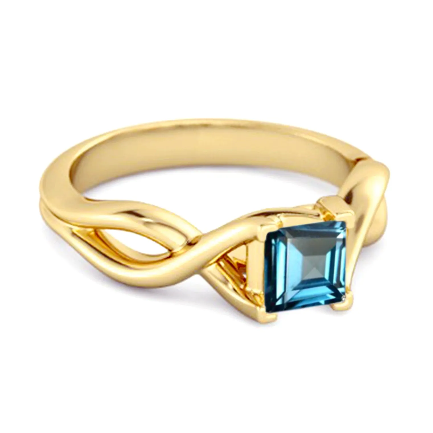Infinity Band Square Cut 0.50 Ctw London Blue Topaz Women Wedding Ring