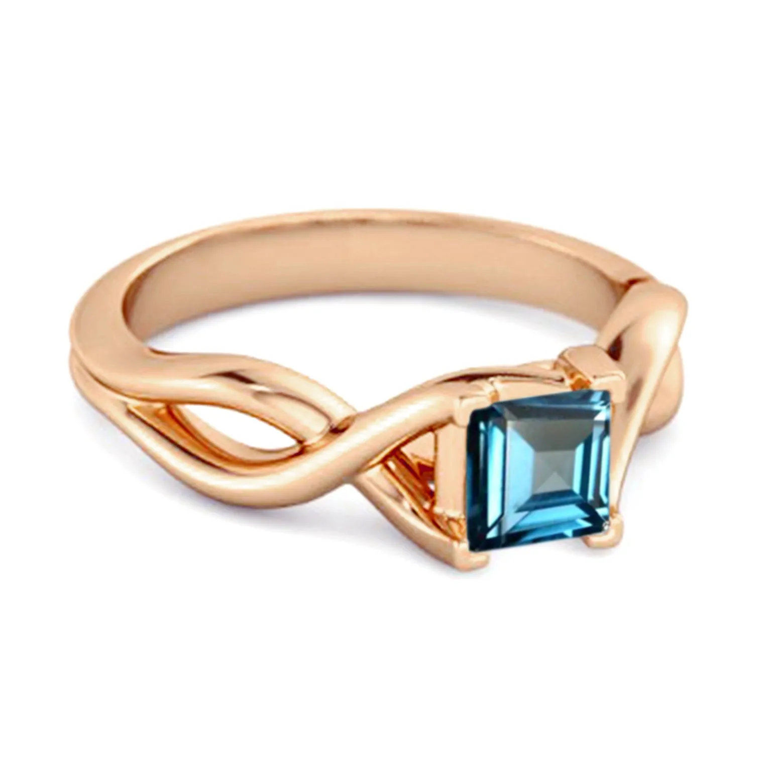 Infinity Band Square Cut 0.50 Ctw London Blue Topaz Women Wedding Ring