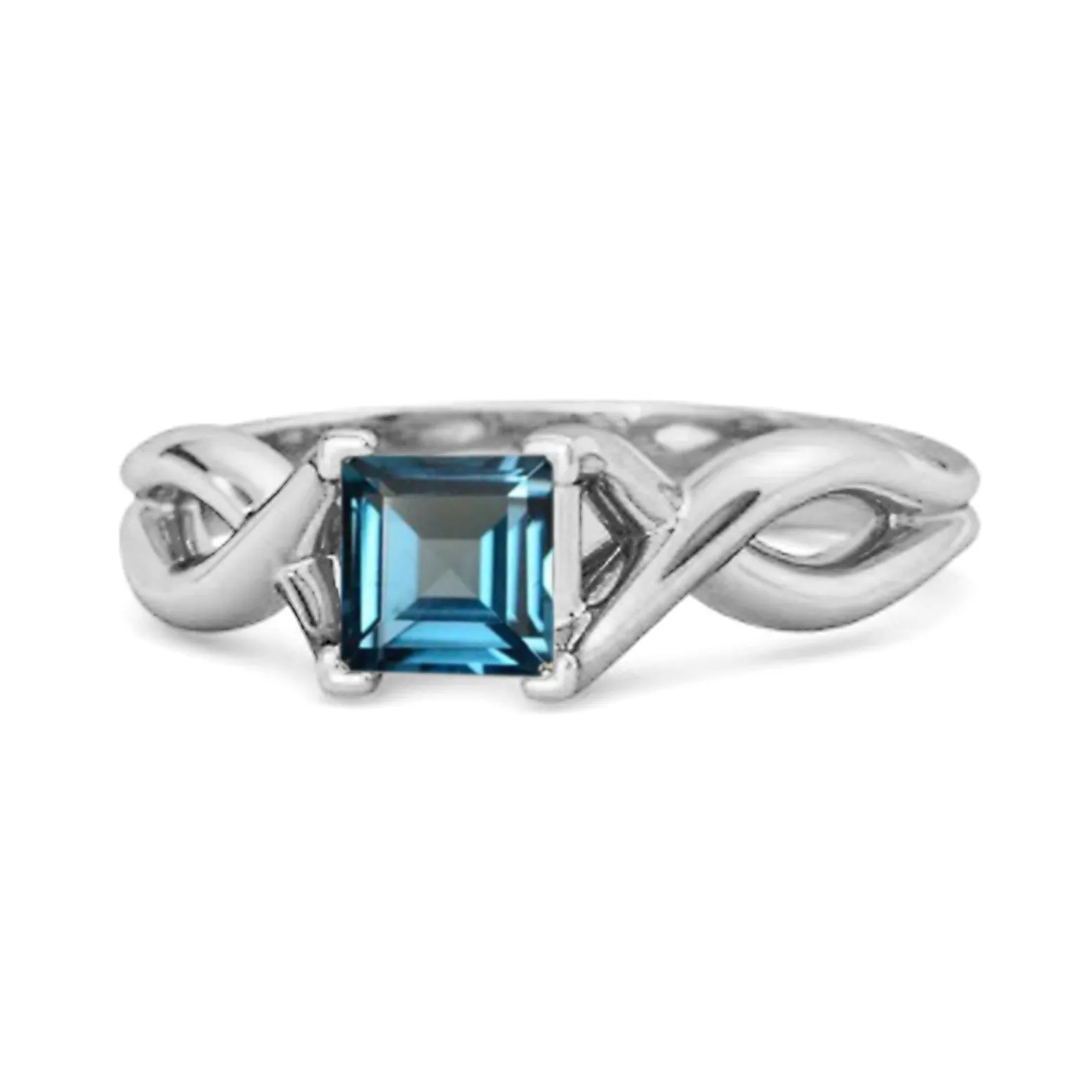 Infinity Band Square Cut 0.50 Ctw London Blue Topaz Women Wedding Ring