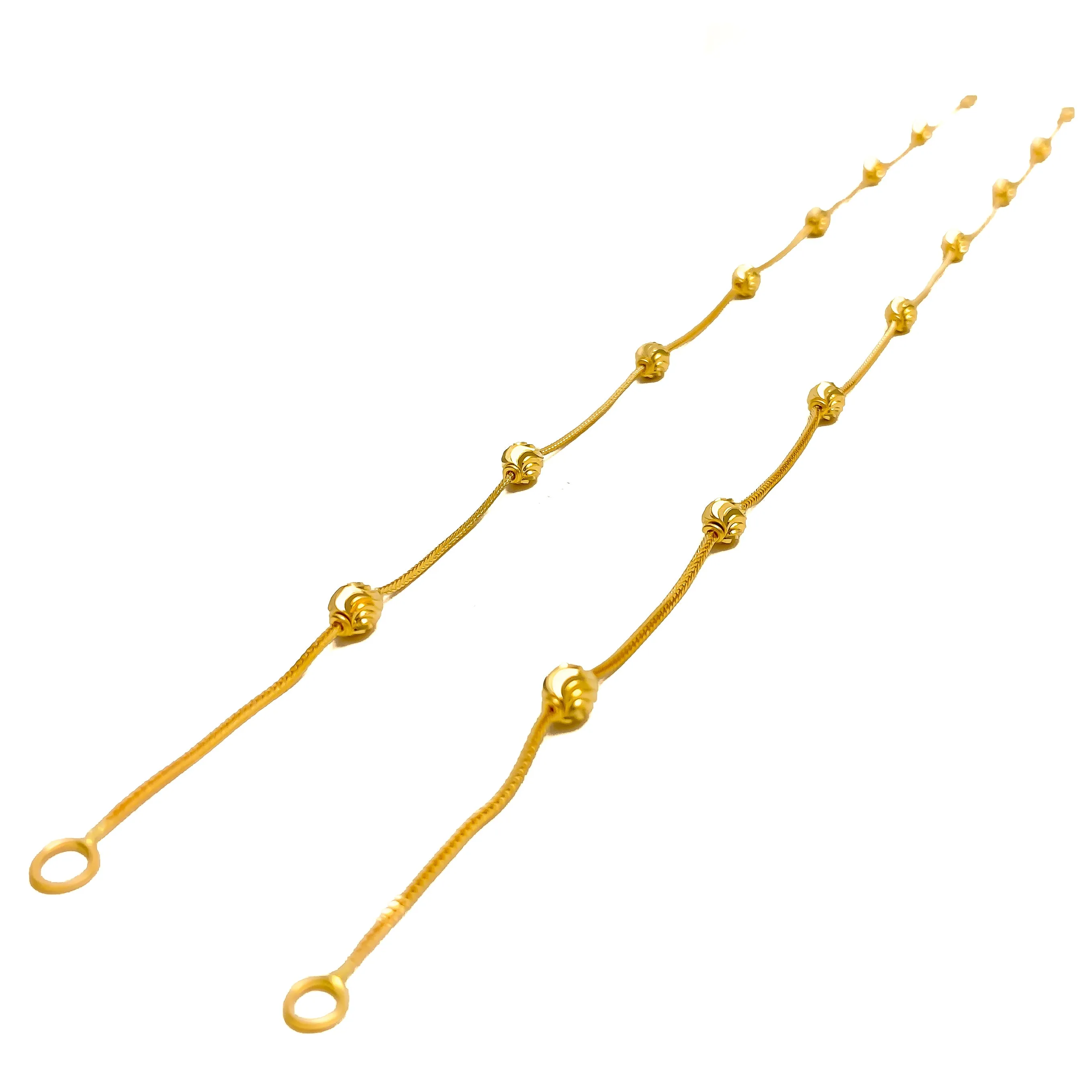 Interlinked Wavy Orb 21K Gold Anklet Pair