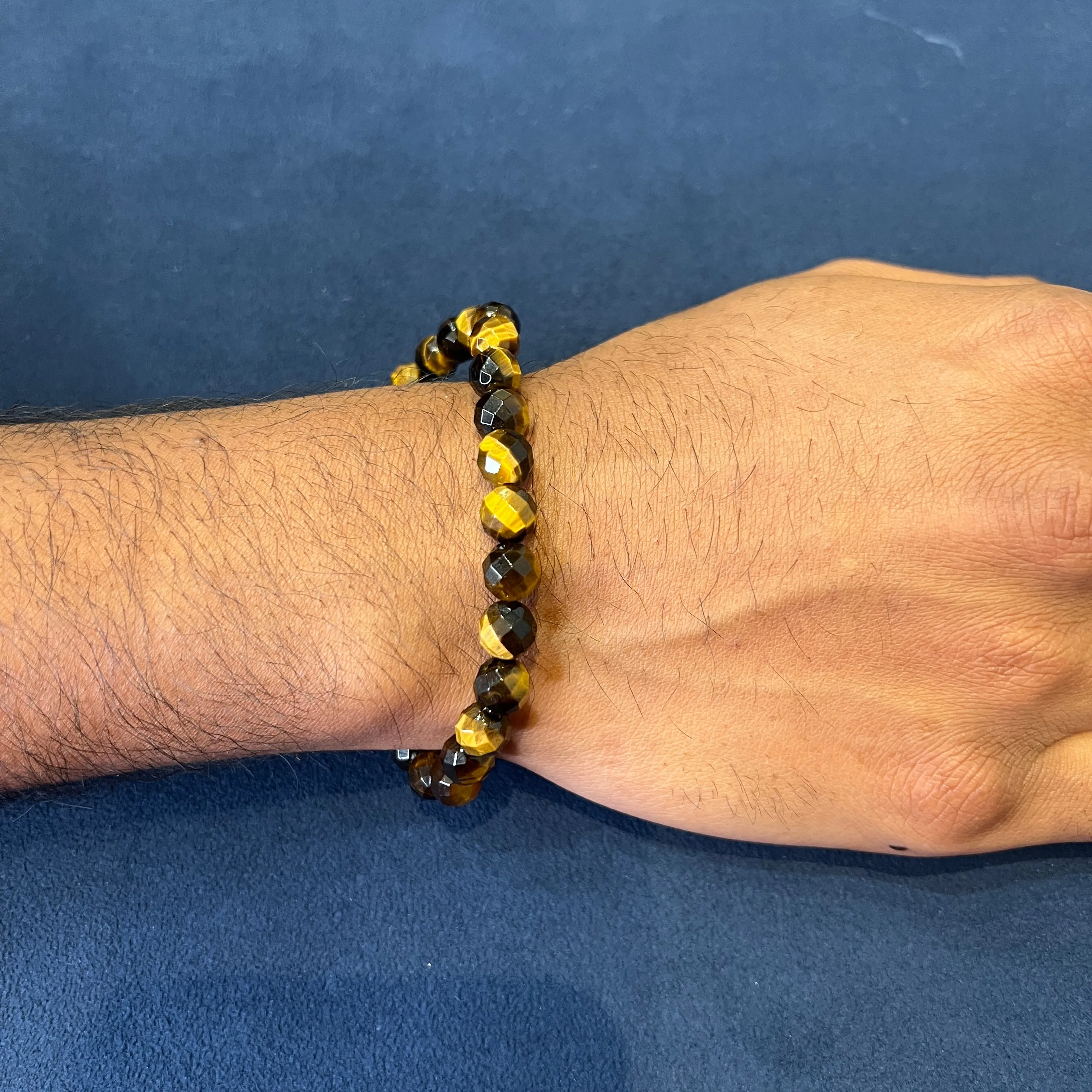 Italgem Faceted Cut Yellow Tiger's Eye Beaded Stretch Bracelet