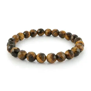 Italgem Faceted Cut Yellow Tiger's Eye Beaded Stretch Bracelet