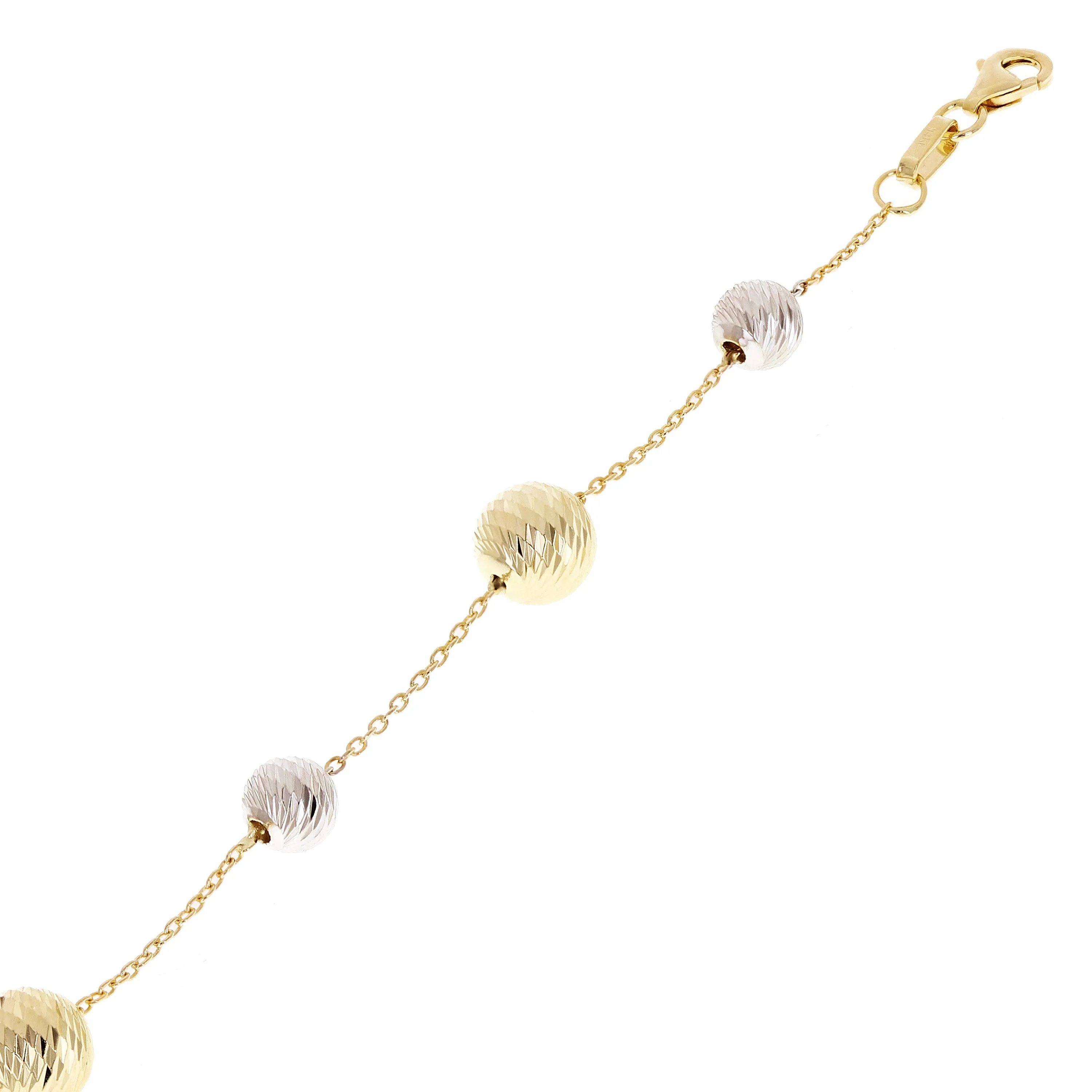 Italian 14k Two-Tone Gold Diamond Cut Ball Bead Station Bracelet 8.25" - 8.5" 3mm - 8mm