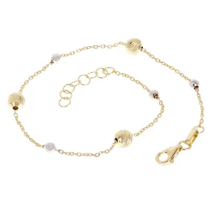 Italian 14k Two-Tone Gold Diamond Cut Ball Bead Station Bracelet 8.25" - 8.5" 3mm - 8mm