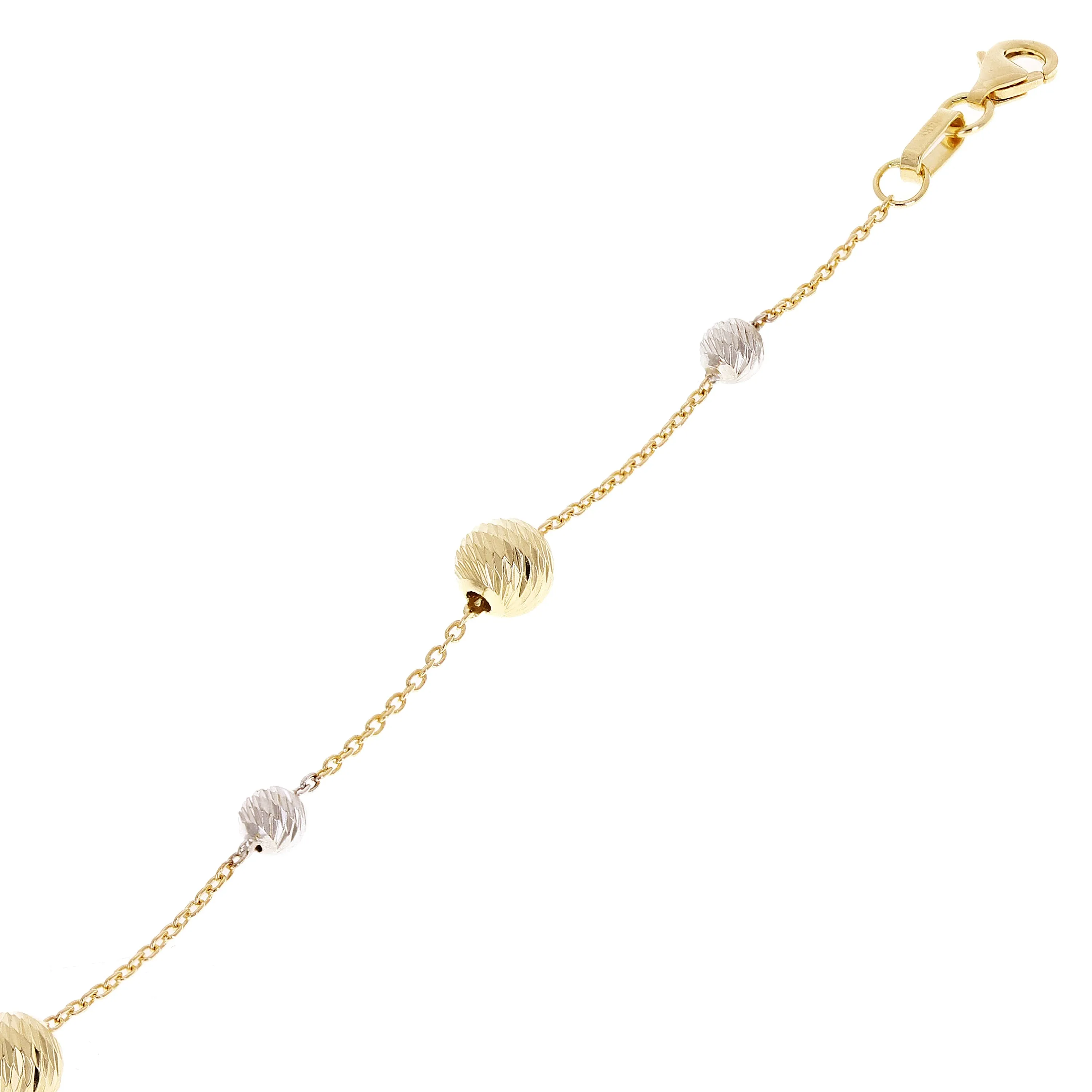 Italian 14k Two-Tone Gold Diamond Cut Ball Bead Station Bracelet 8.25" - 8.5" 3mm - 8mm