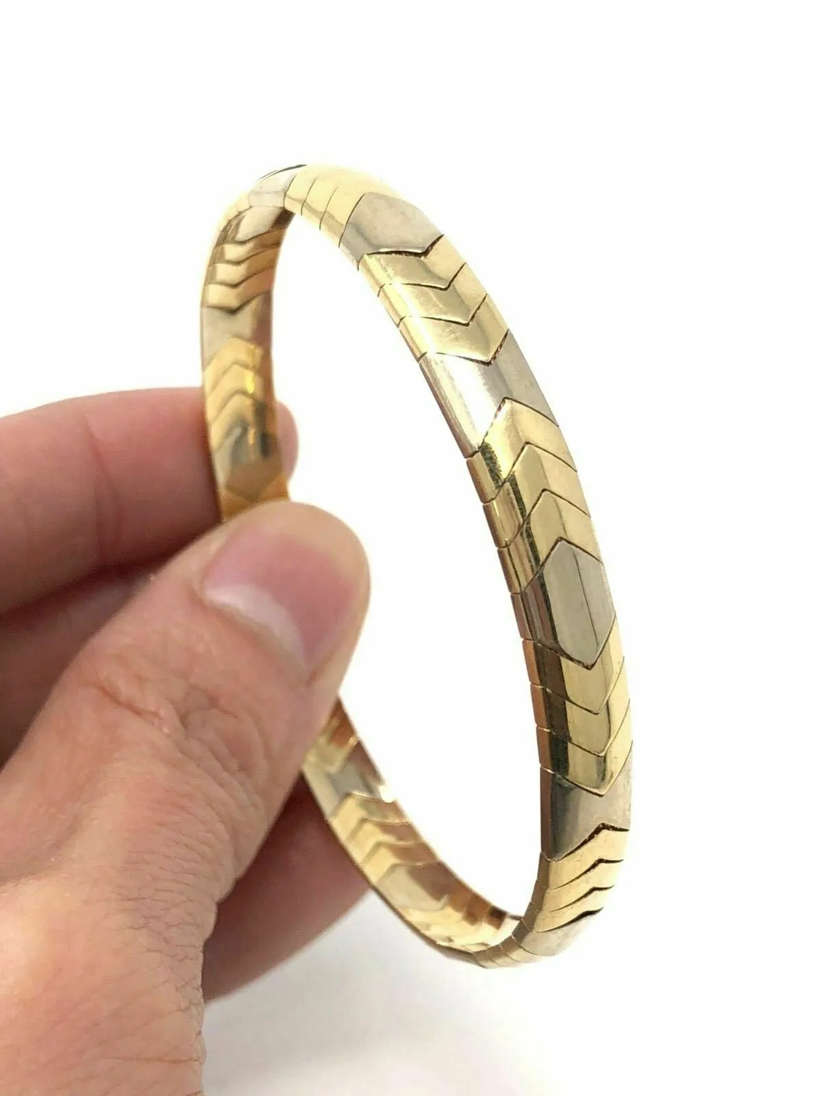 Italian 14k Two Tone Gold Solid Omega Bracelet 6.75" 6mm 14 grams