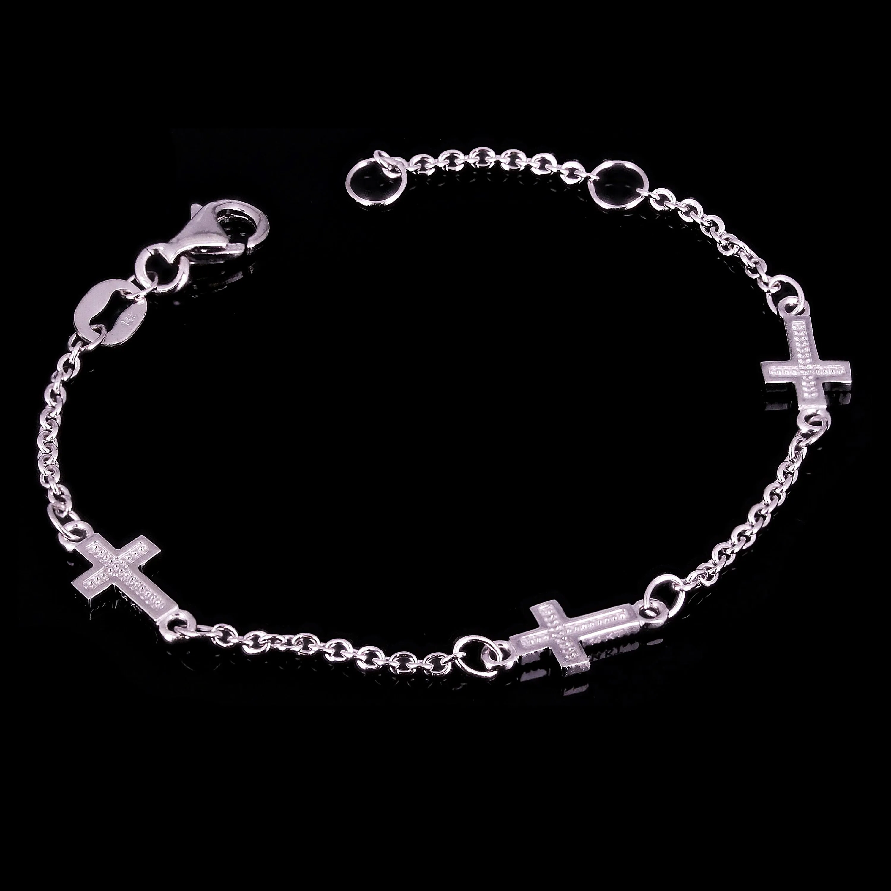 Italian 14k White Gold Sideways Cross Baby Kids Rolo Bracelet 5.5" 5.5mm 1.8g