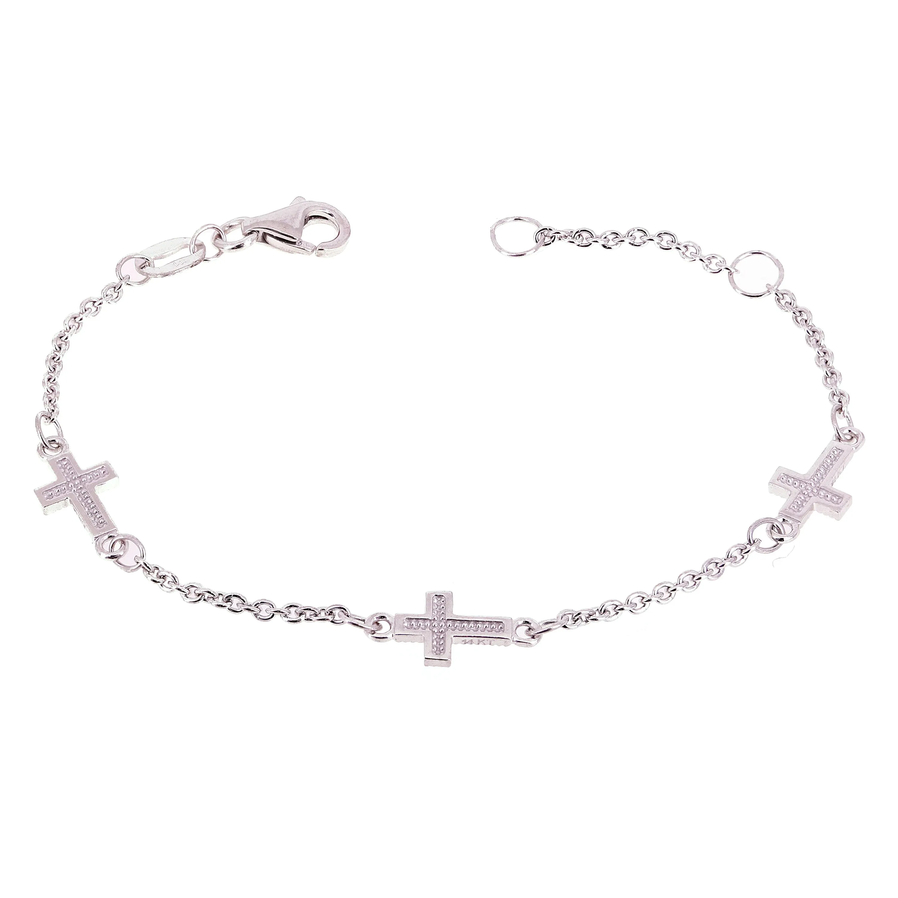Italian 14k White Gold Sideways Cross Baby Kids Rolo Bracelet 5.5" 5.5mm 1.8g