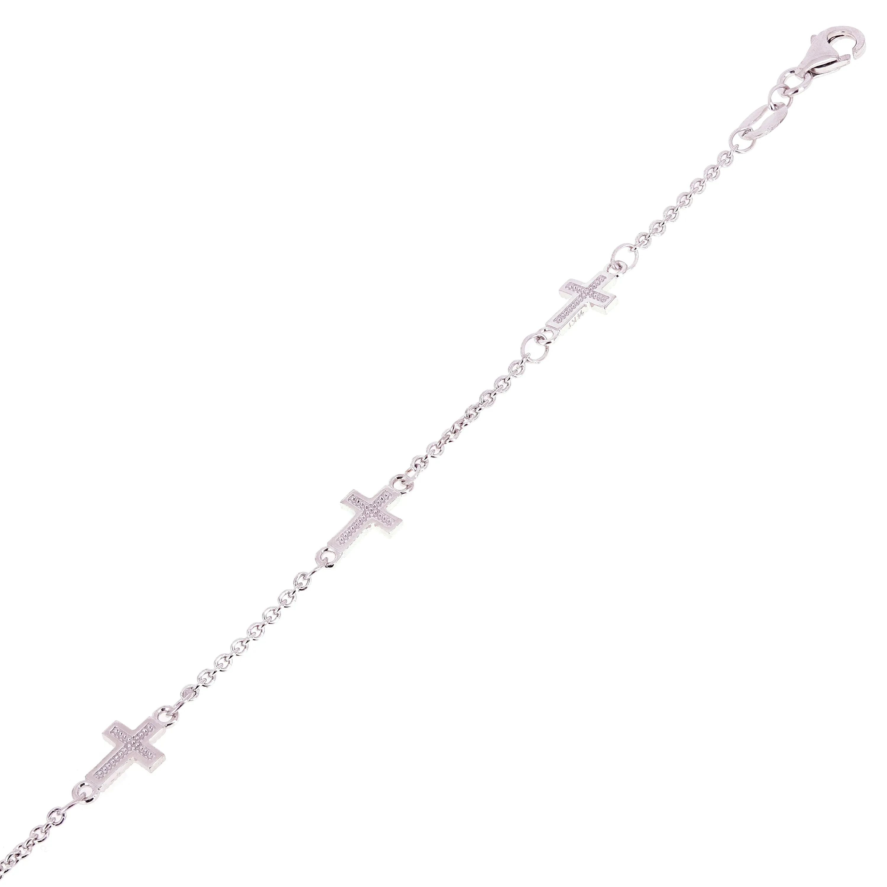 Italian 14k White Gold Sideways Cross Baby Kids Rolo Bracelet 5.5" 5.5mm 1.8g