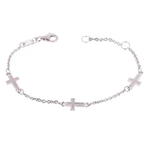 Italian 14k White Gold Sideways Cross Baby Kids Rolo Bracelet 5.5" 5.5mm 1.8g