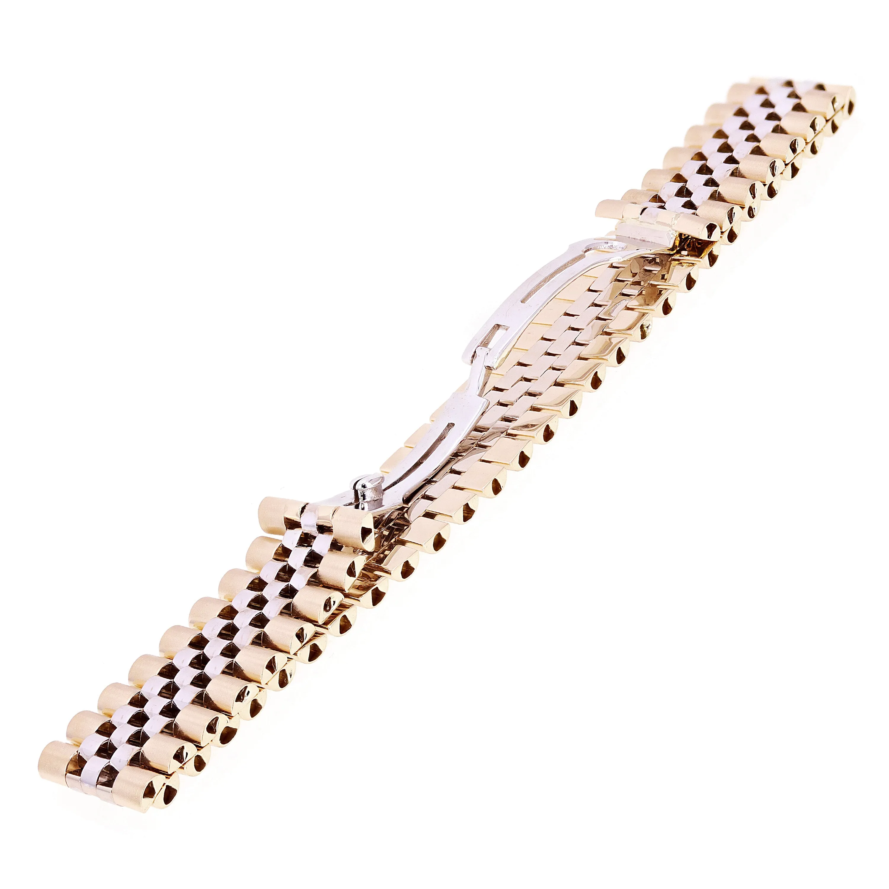 Italian 14k Yellow & White or White & Rose Gold Watch Link Bracelet 8" 15mm