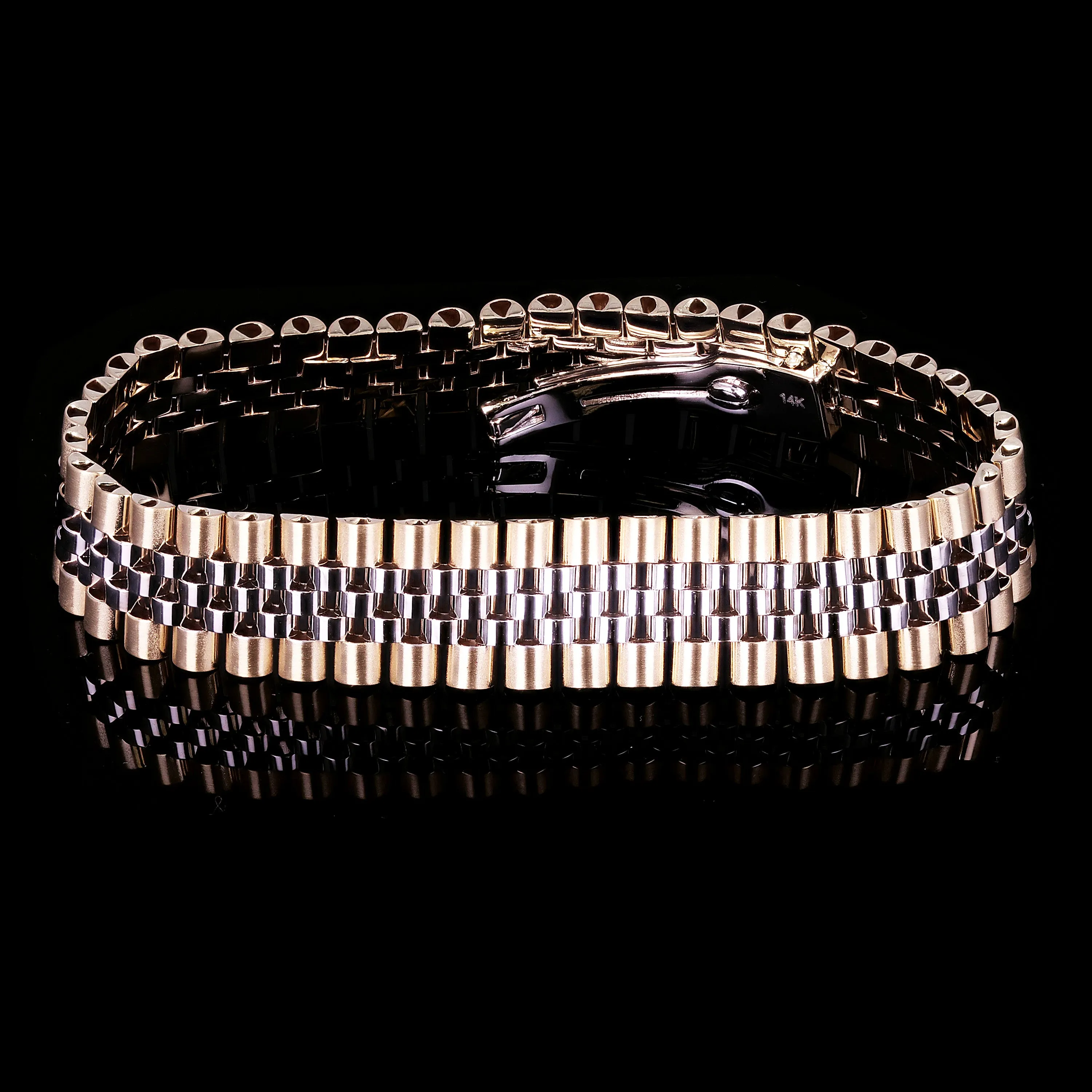 Italian 14k Yellow & White or White & Rose Gold Watch Link Bracelet 8" 15mm