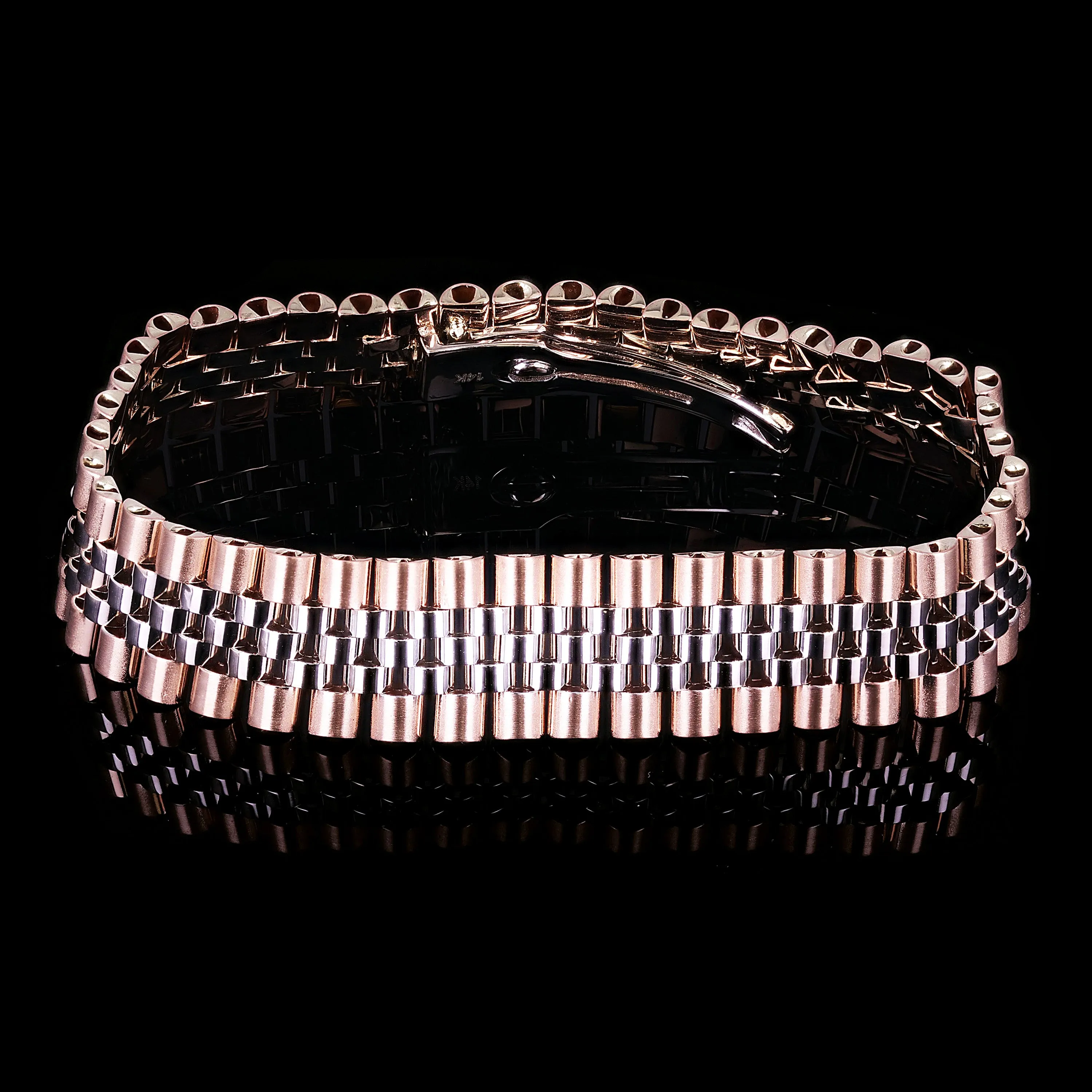 Italian 14k Yellow & White or White & Rose Gold Watch Link Bracelet 8" 15mm