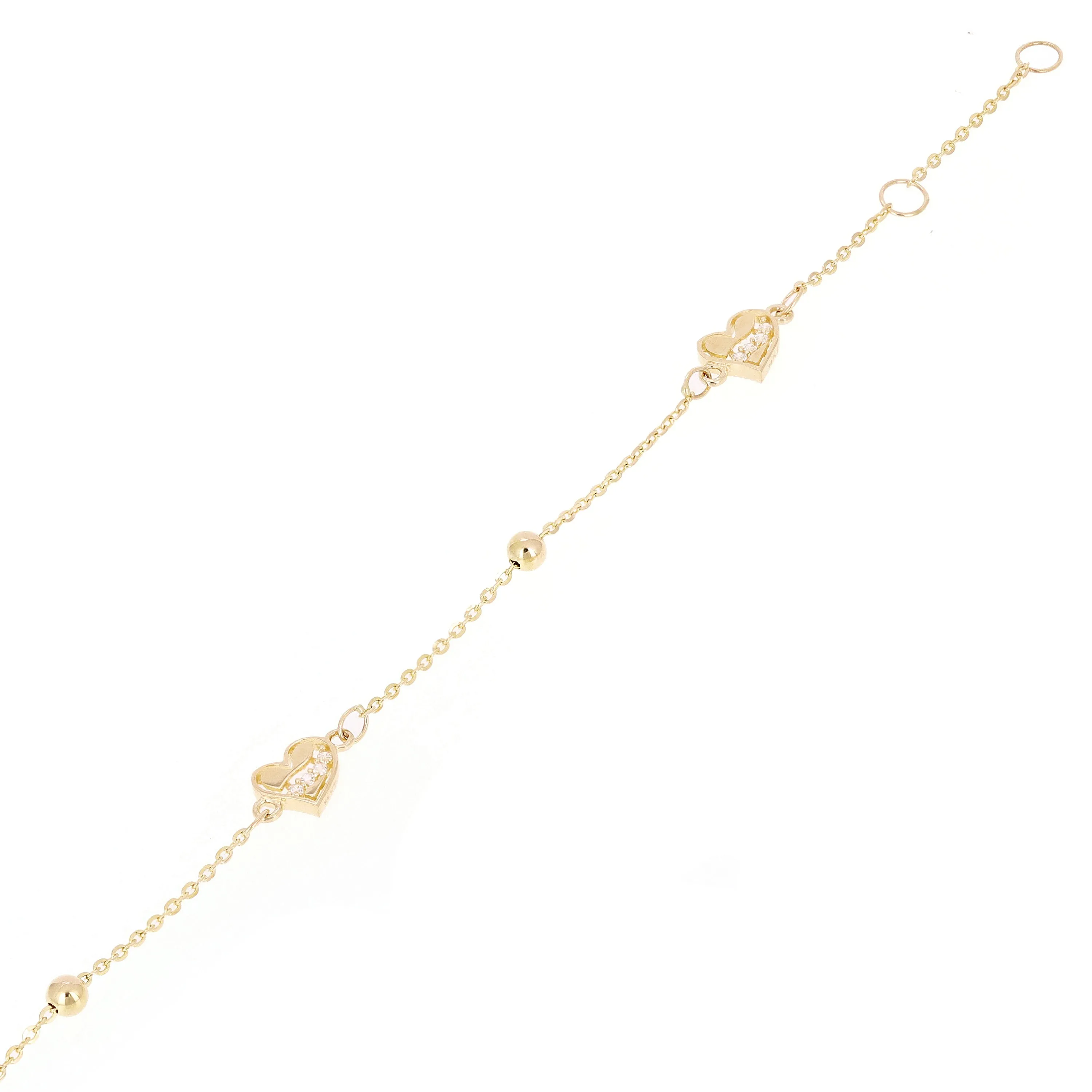 Italian 14k Yellow Gold Heart Station Anklet Bracelet 10" 2.6 grams