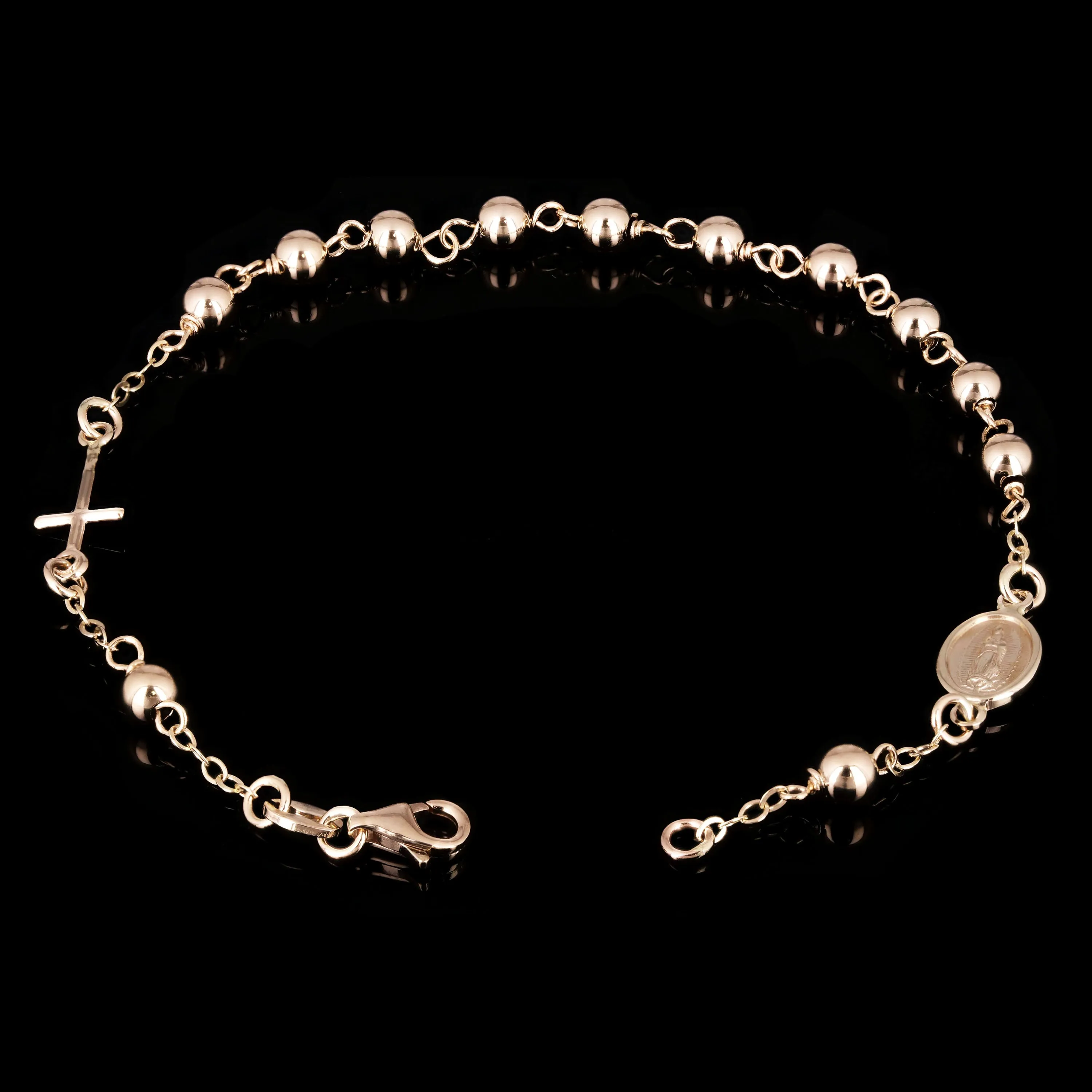 Italian 14k Yellow Gold Hollow Rosary Bracelet 7.5" 4mm 2.8 grams