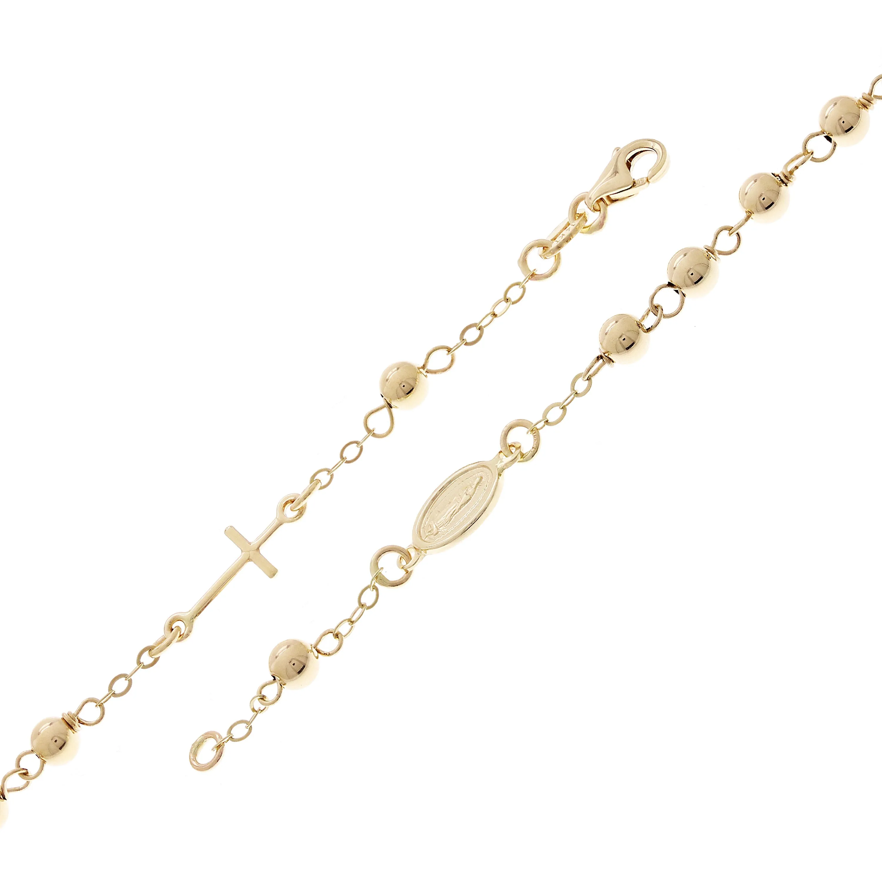 Italian 14k Yellow Gold Hollow Rosary Bracelet 7.5" 4mm 2.8 grams