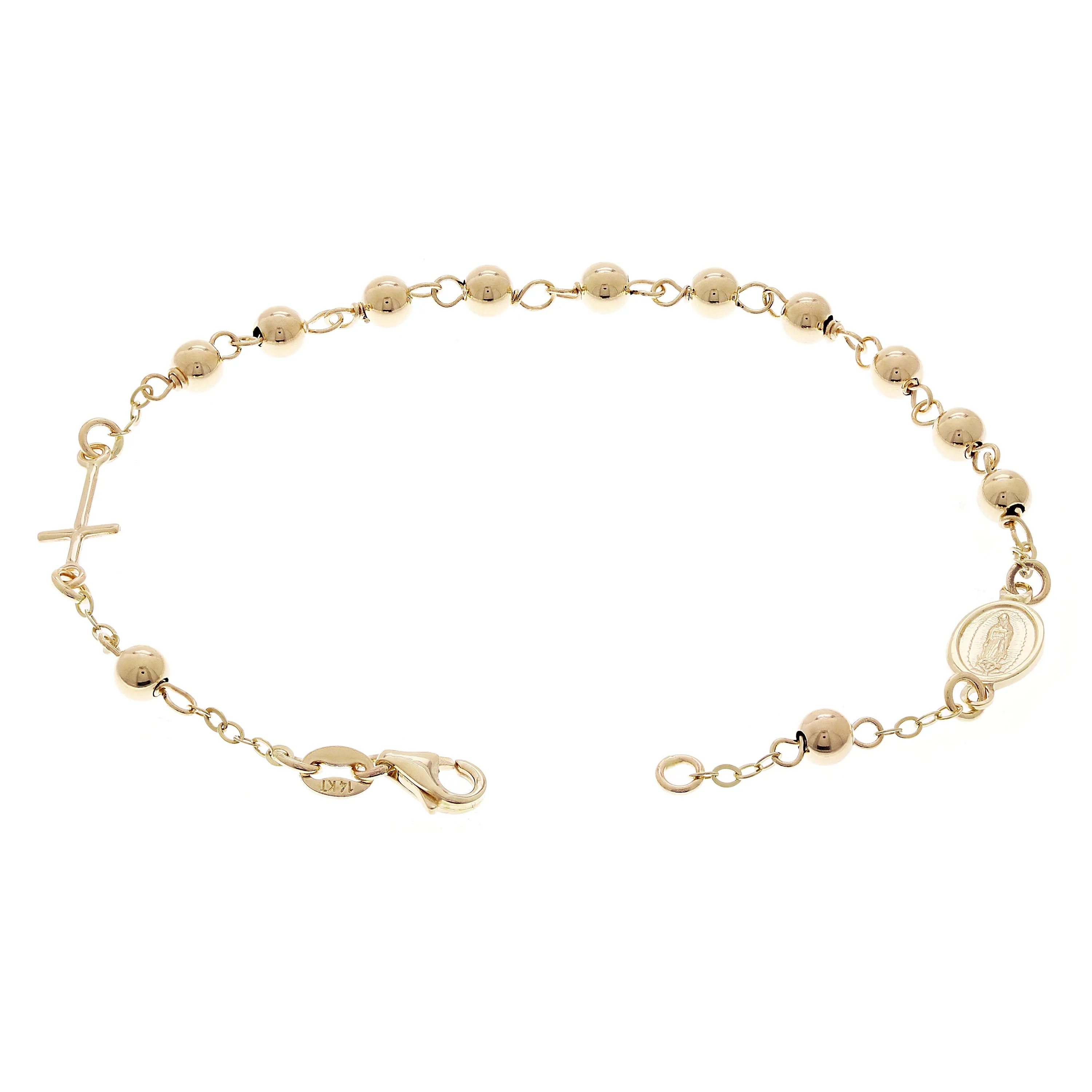 Italian 14k Yellow Gold Hollow Rosary Bracelet 7.5" 4mm 2.8 grams