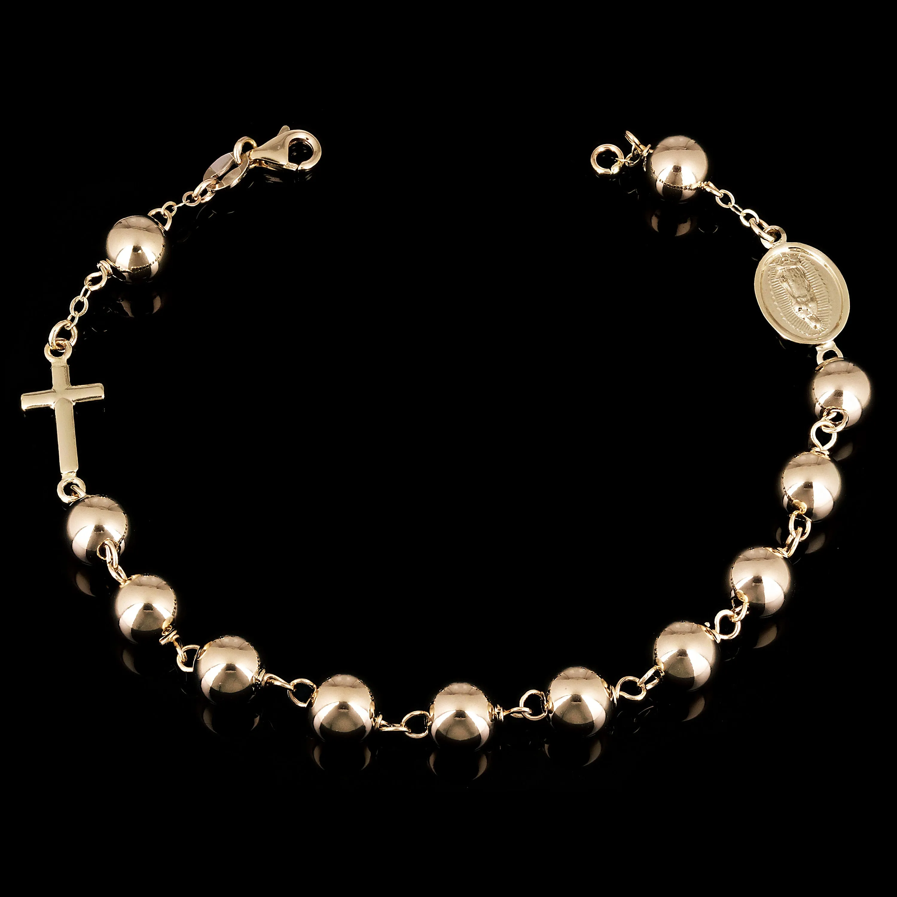 Italian 14k Yellow Gold Hollow Rosary Bracelet 8" 7mm 5.7 grams