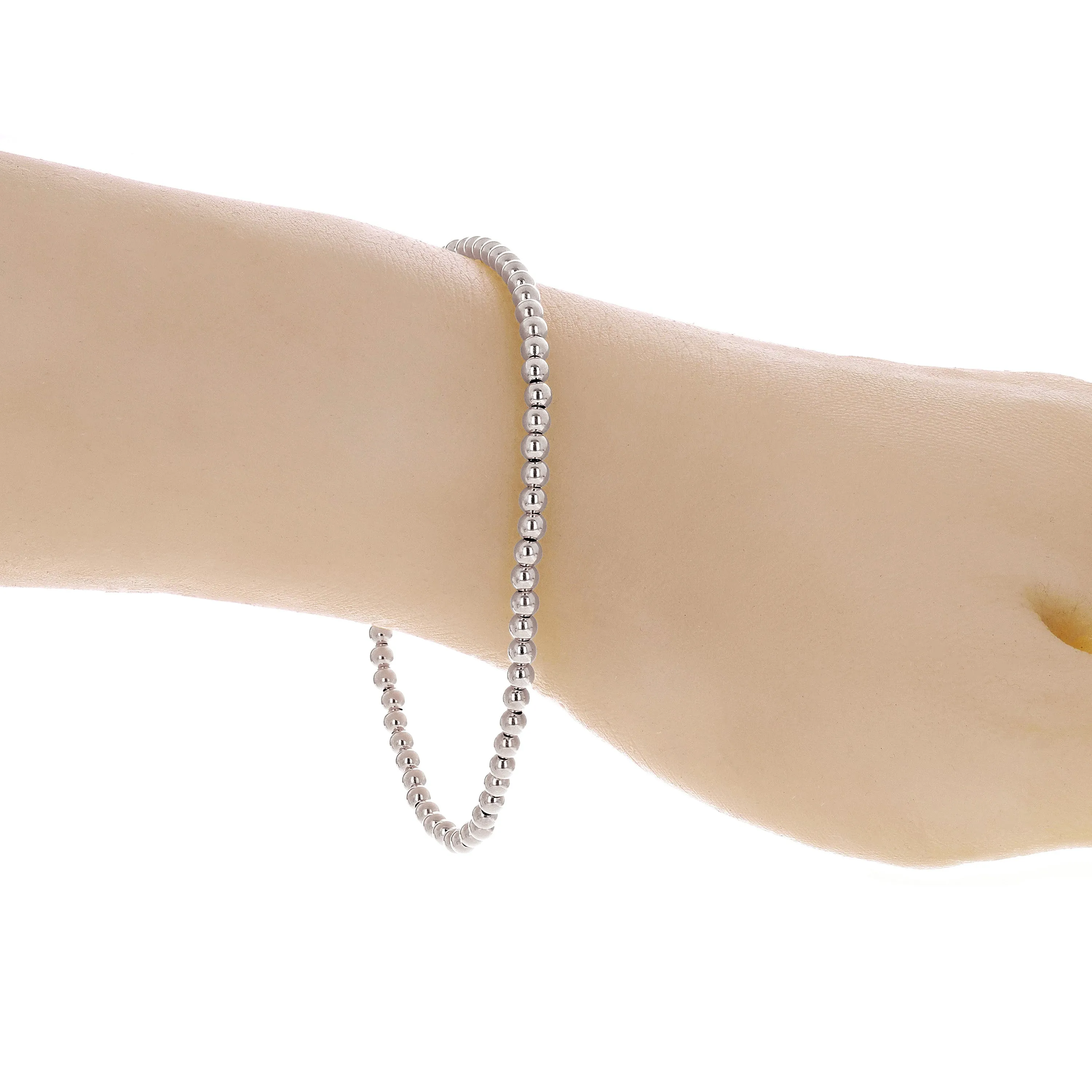 Italian 14k Yellow White or Rose Gold Hollow Ball Bead Bracelet 8" 3mm