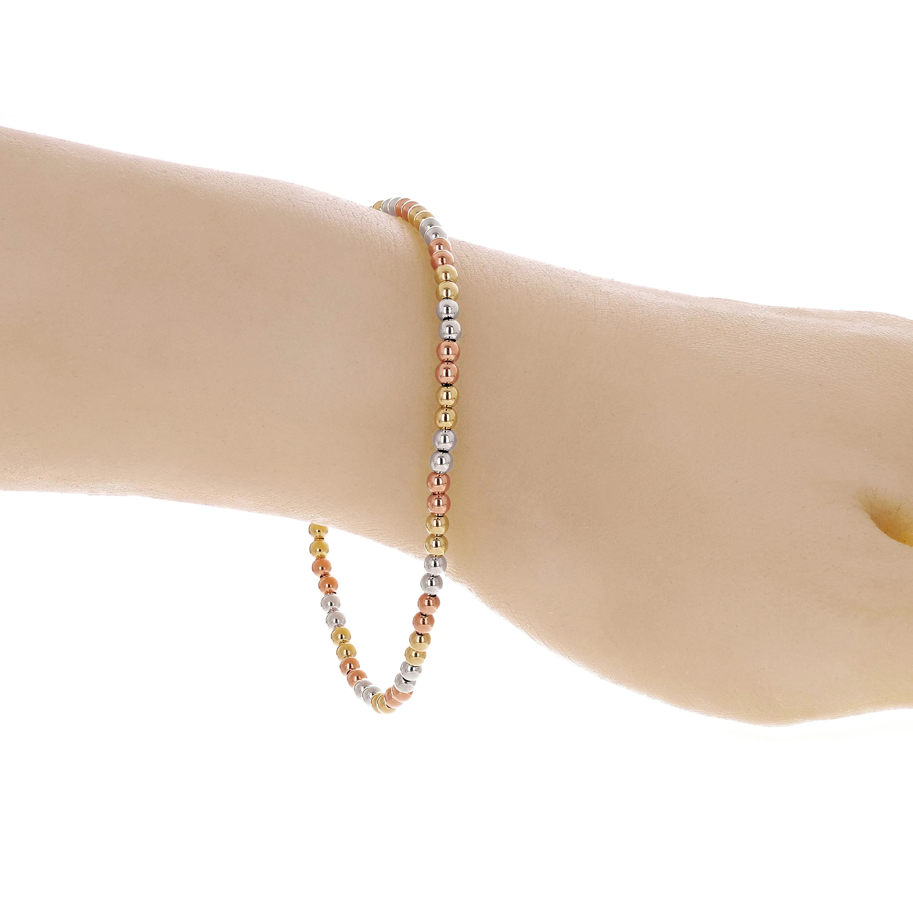 Italian 14k Yellow White or Rose Gold Hollow Ball Bead Bracelet 8" 3mm
