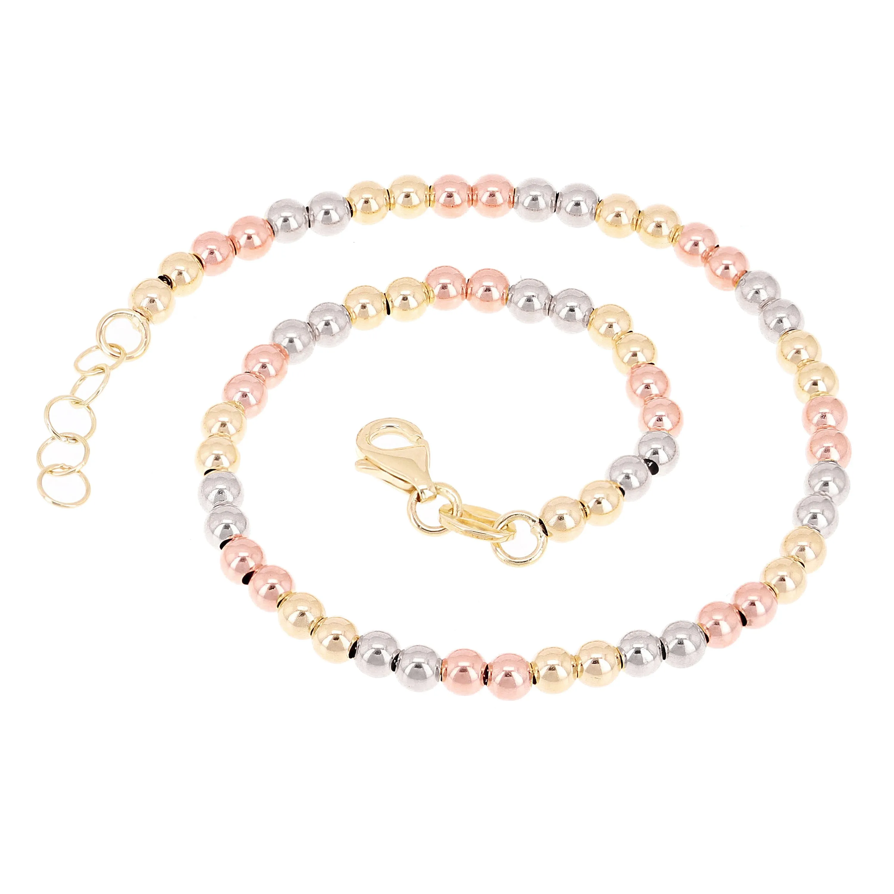 Italian 14k Yellow White or Rose Gold Hollow Ball Bead Bracelet 8" 3mm