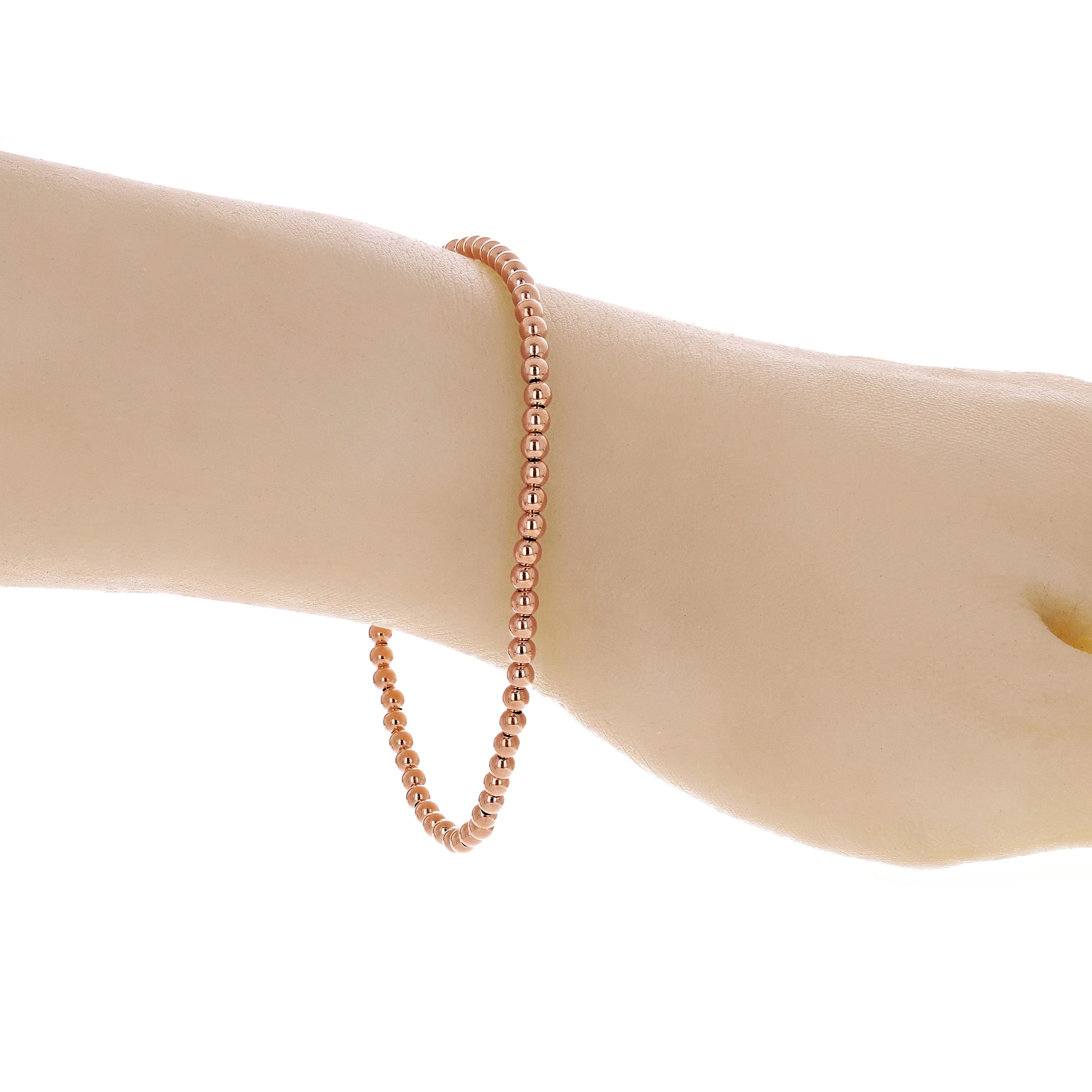 Italian 14k Yellow White or Rose Gold Hollow Ball Bead Bracelet 8" 3mm